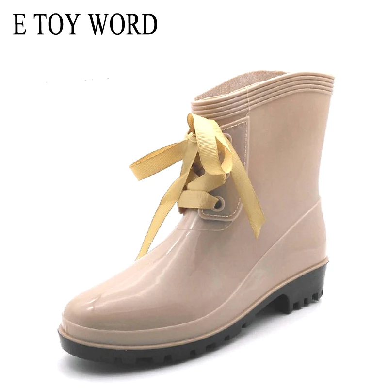 

E TOY WORD Fashion short boots female rain boots Korean boots butterfly knot with water shoes water boots sets of shoes non-slip