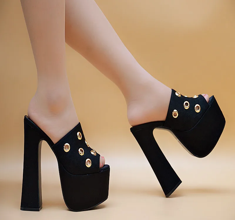 16cm Thick Crust Black Sandal Platforms High Heels Shoes Sandals font b Women b font Outdoor
