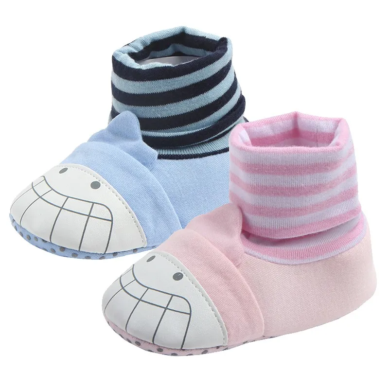 Новорожденных Обувь для младенцев Чулки для женщин в полоску с рисунком для маленьких мальчиков Обувь Мода хлопок Slip Нескользящая первые