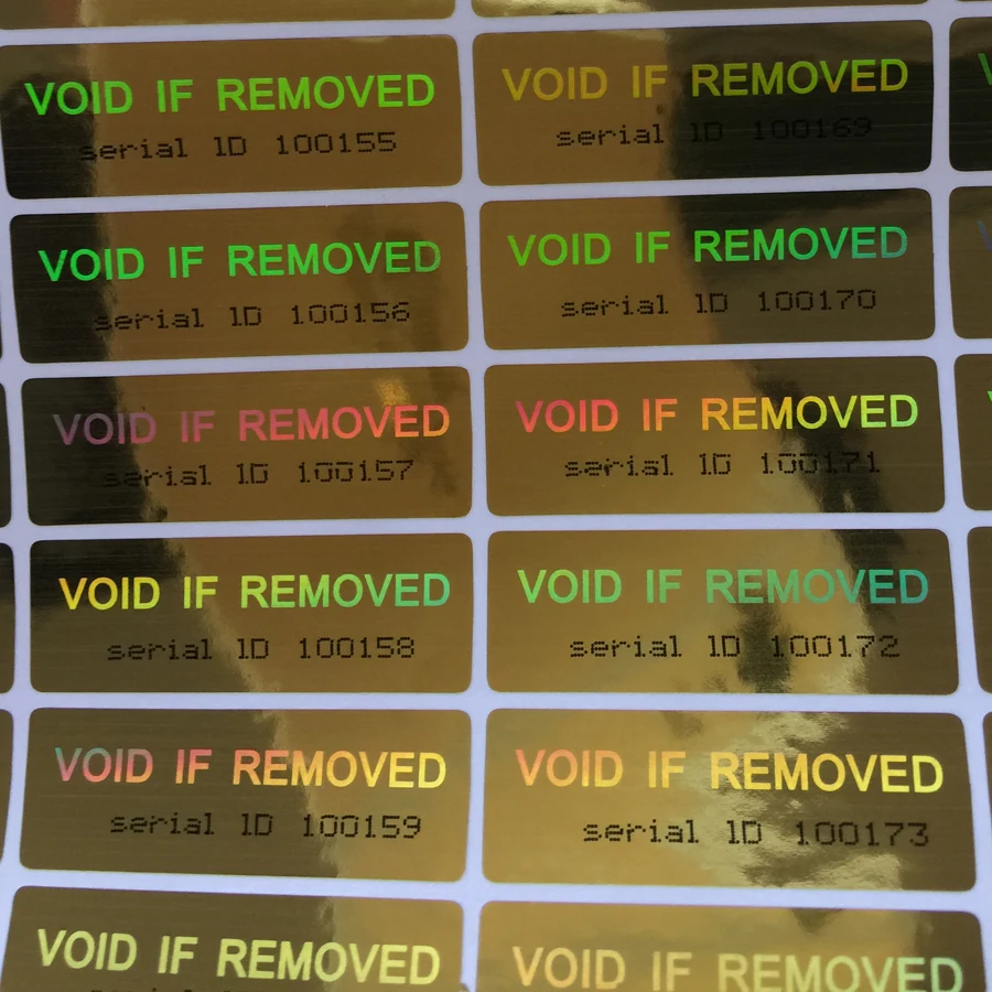 

VOID IF REMOVED 10x30mm security VOID Hologram Golden color Holographic sticker Series number from Serial 00001 to Serial 02000
