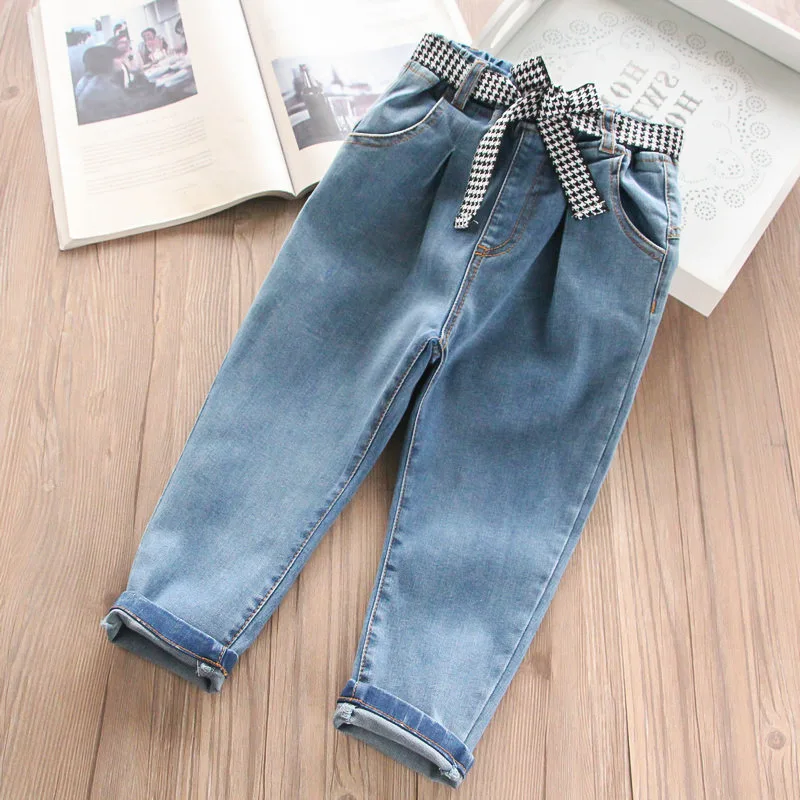 

2019 wholesale girls denim bow pants fashion spring girls jean pants 2-8t
