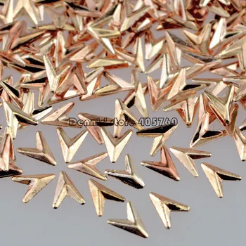 

500pcs 3D Champagne Gold Arrov Head V-shape Metal Studs Nail Art Rhinestones Decorations DIY Salon Wheel Tips