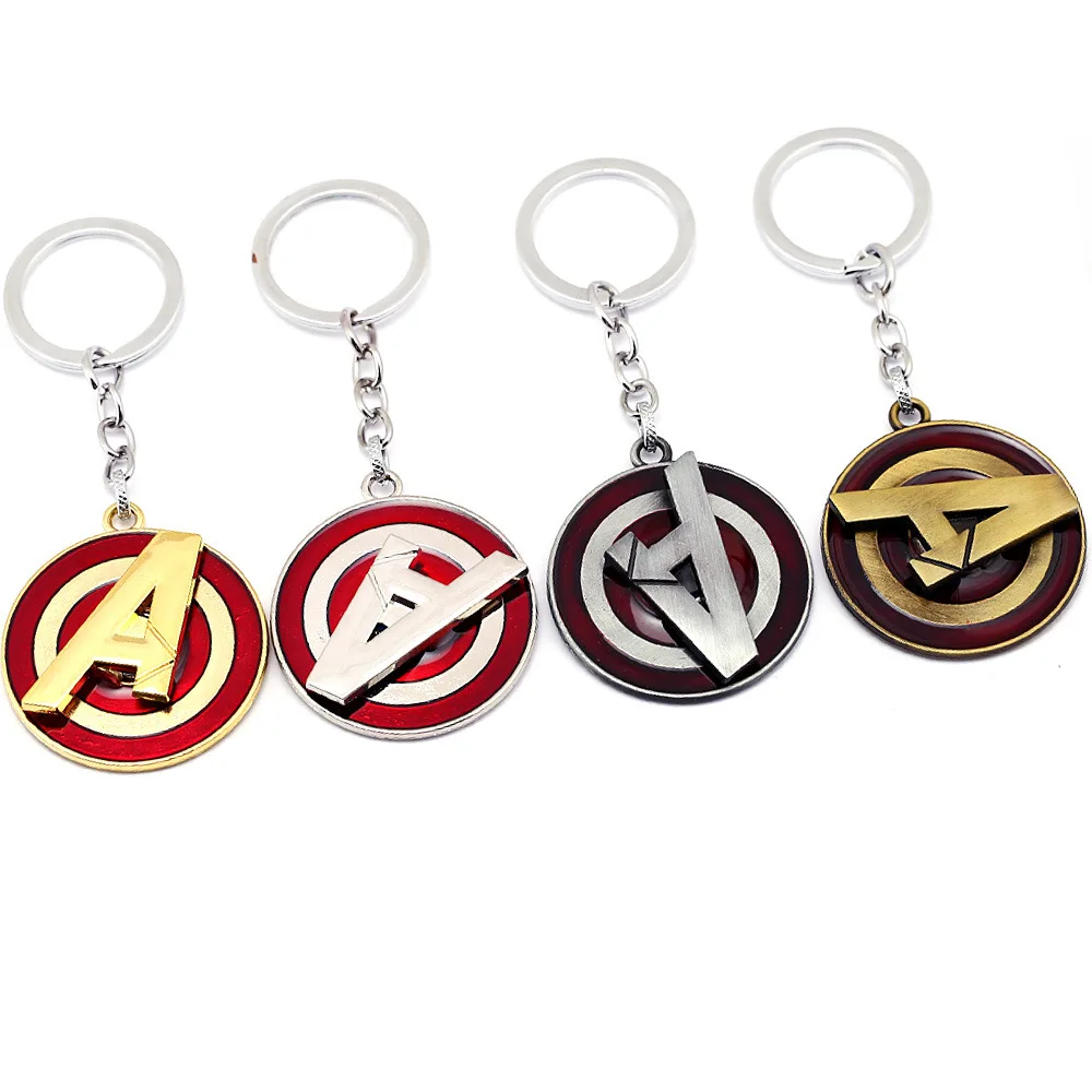 

The Avengers Keychain Letter A Captain America Shield Rotatable Metal Pendant Keyrings Marvel Logo Jewelry porte keyring