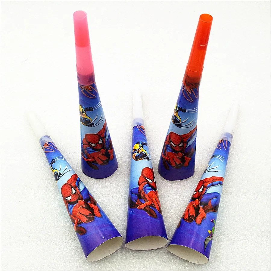 

6pcs/lot spiderman party supplies trumpets spider-man horns birthday party favors baby shower noise makers party decoration