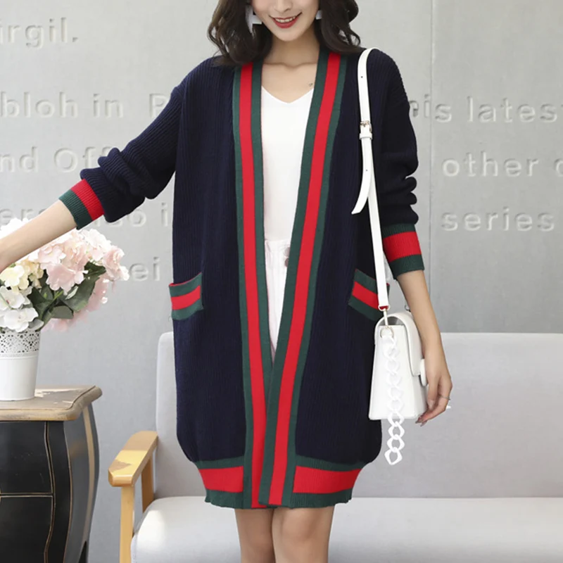 Spring New Wild Loose Long Knitwear Cardigan Women Sweater Coat Long Sleeve Patchwork Coat wz321 Spring New Wild Loose Long Knitwear Cardigan Women Sweater Coat Long Sleeve Patchwork Coat wz321