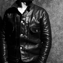 Брендовое Мужское пальто из конского шкура, мужская куртка из натуральной кожи. Японская куртка в повседневном стиле, приталенная одежда