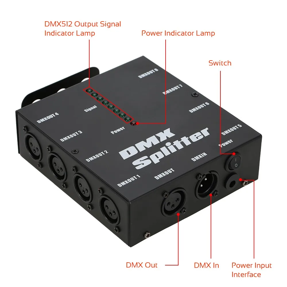 DMX512 оптический разветвитель 8 Каналы усилитель-распределитель для вечерние DJ Показать диско-клуб КТВ свет этапа