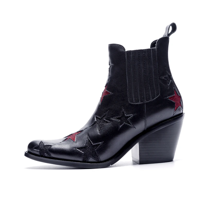 Corto Chelsea Slip Negro Botas Patchwork Real Tacón Stylesowner Estrella ~ 34 Rojo Grueso Tobillo De 40eu Mujer En Cuero q7wFngP
