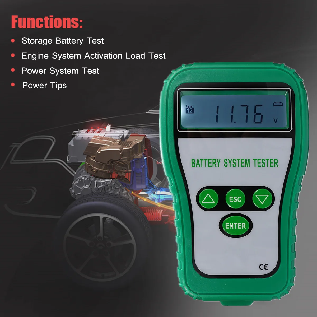 

12V LCD Digital Battery Tester Analyzer Tester Cranking Amps Battery Alternator Battery System Resistance Voltage Life Analysis