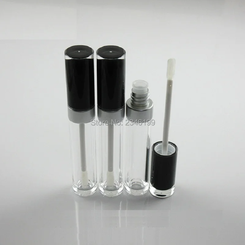 8mlEmpty Plastic Lip Gloss Tube Black Cap Clear Bottle Lipgloss Packaging Cosmetic Container Round Lip Gloss Container 40pcs/Lot