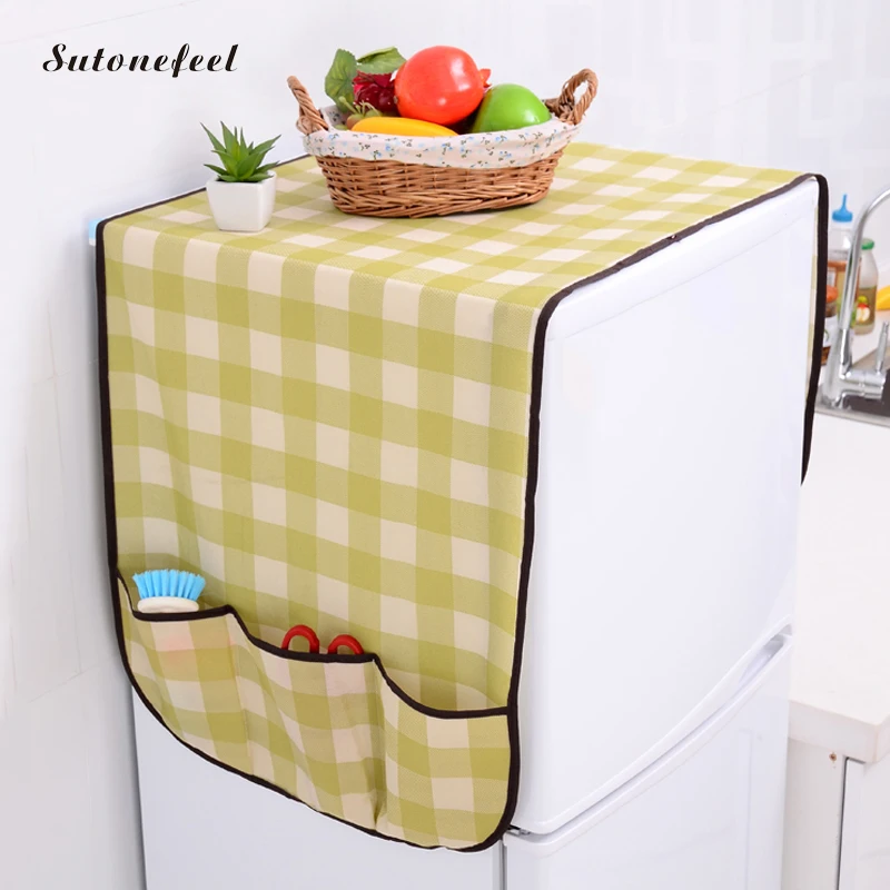 

125cm Refrigerator Covers Waterproof Dust Cover Plaid Fridge Proof Pouch Sundry Storage bag Fridge organizer storage