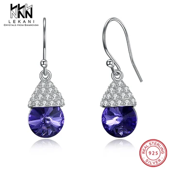 

Crystal From Swarovski Hook Earrings For Women 925 Sterling Silver Fine Jewlery Elegant Round Anniversary Gift Dangle Earring