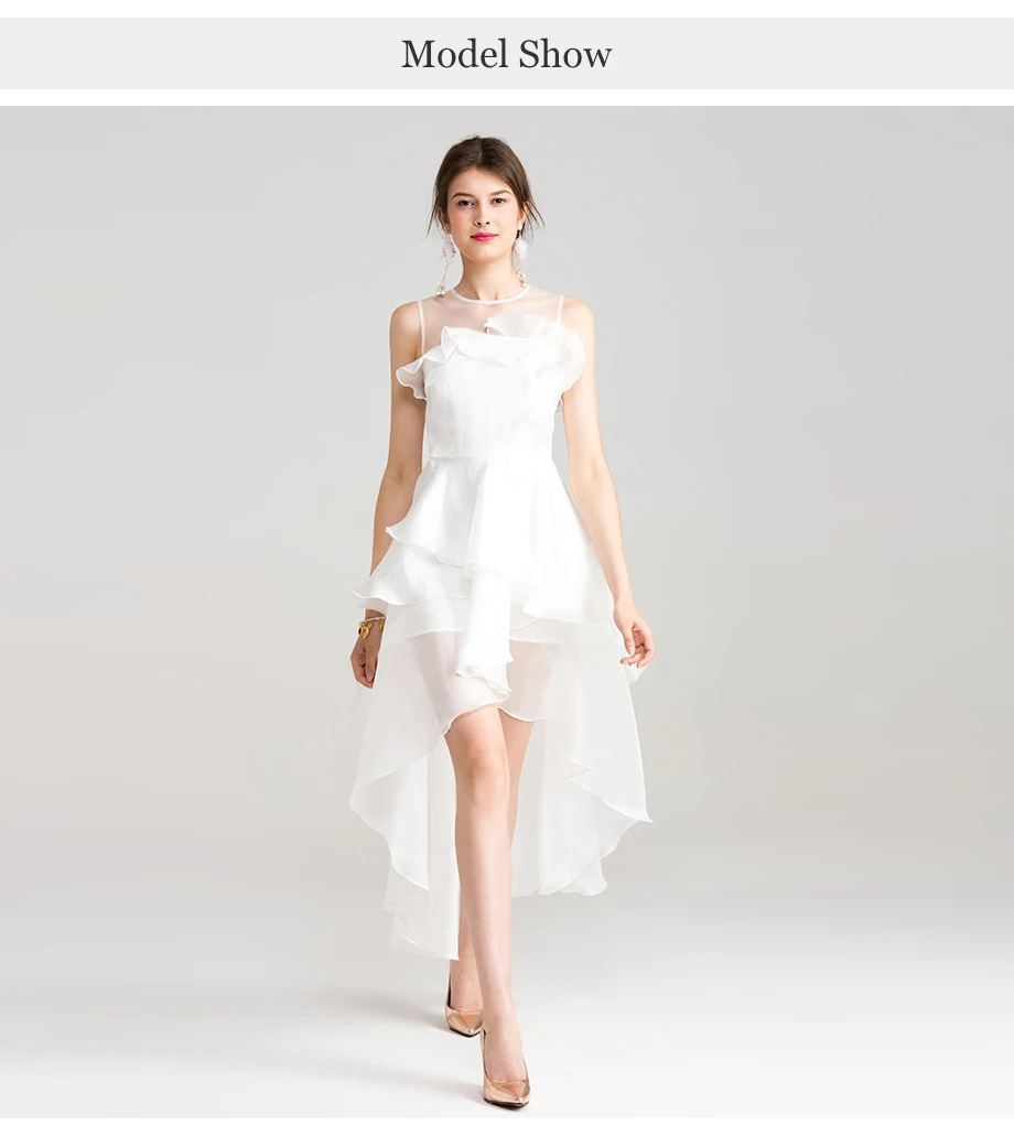 Onerila Fashion Elegant Round Collar Sleeveless Ruffles White Gauze