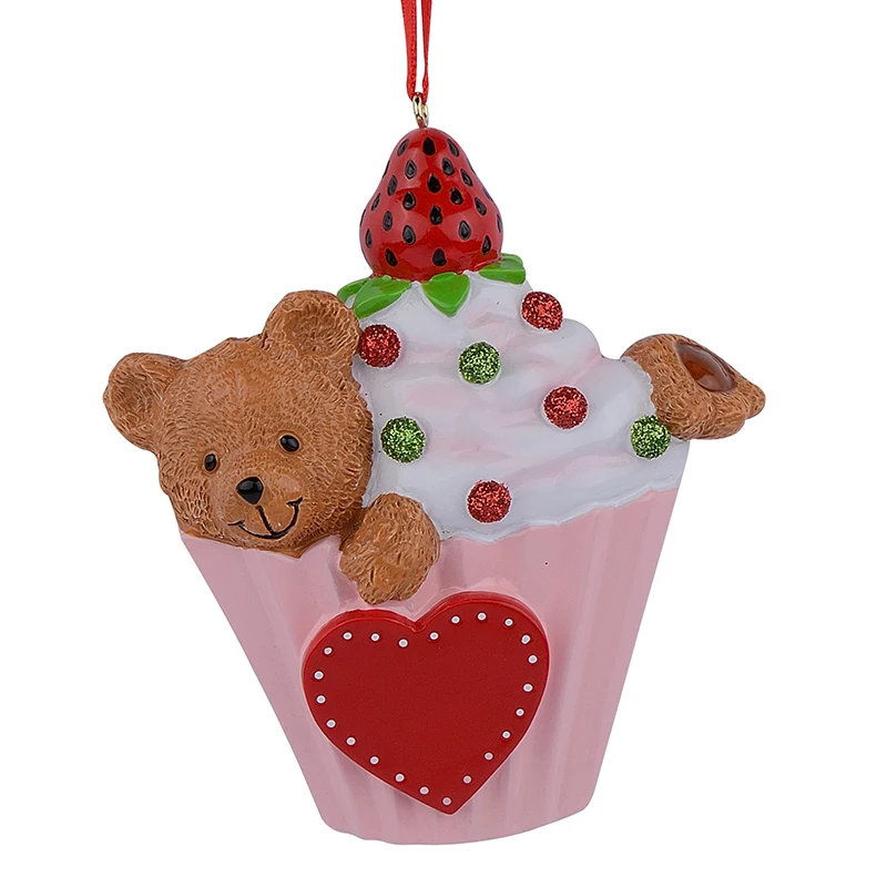 

Bear Cake Cupcake Baby 1st Personalized Hand Painted Polyresin Christmas Ornaments For Baby Kids Birthday Party Decorations