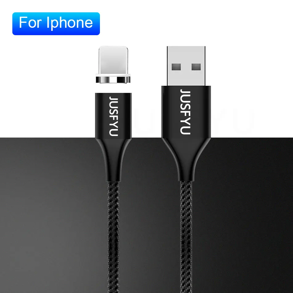 1 M/1,5 M/2 M 3A Магнитный зарядный кабель Micro Usb для быстрой зарядки iphone type C, Магнитный зарядный кабель для samsung USBC - Цвет: Black For iPhone