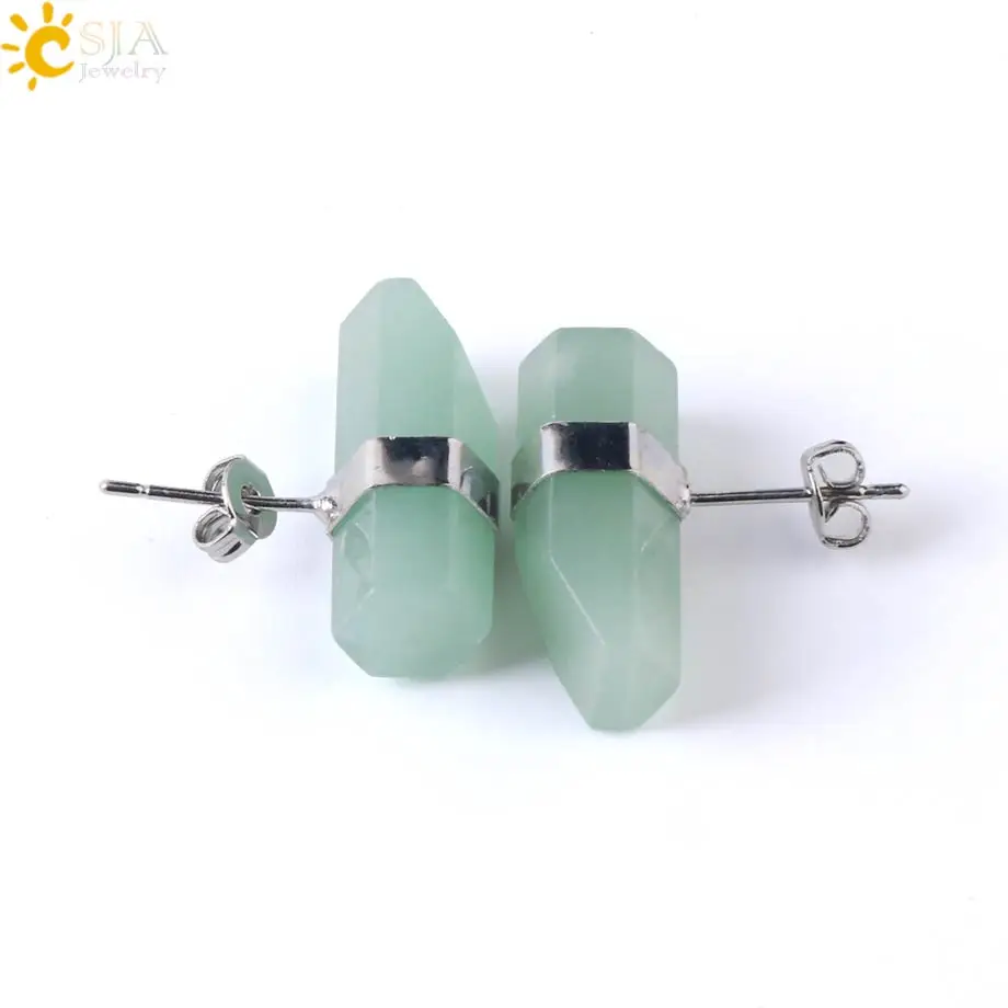 Green Aventurine CSJA серьги-гвоздики с натуральным камнем, Геометрическая кристаллическая колонна, розовая кварцевая Серьга для женщин, исцеляющая Мода, драгоценности для ушей, подарки G033 - Окраска металла: Green Aventurine