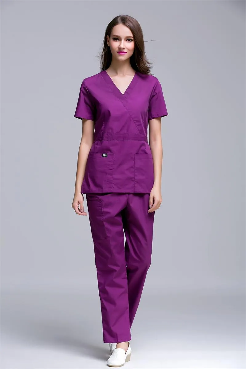 

New Fashion Slim Fit Doctors Nurses Scrub Sets Hospital Workwear Uniforms Adjustable Medical Tops and Pants Overalls Lab Gowns