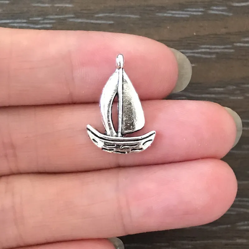 20PCS Bohemian Nautical Sailing Boat Charm Antique Silver Tone ship
