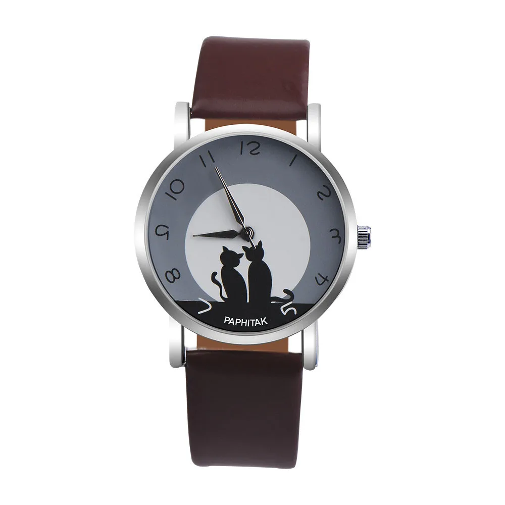 Милый кот печатных Для женщин наручные часы с ремешком из искусственной кожи аналоговые кварцевые наручные часы, часы для мужчин; обувь для женщин и девушек Повседневное спортивные часы reloj mujer