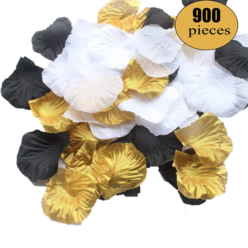 900 Pcs Mixed Gold Black White Artificial Silk Rose Petal Flower