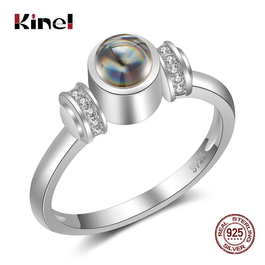 Kinel 925 Sterling Silver Ring For Women Stone Projection 100 Languages I Love You Fashion Engagement Wedding Ring Jewelry