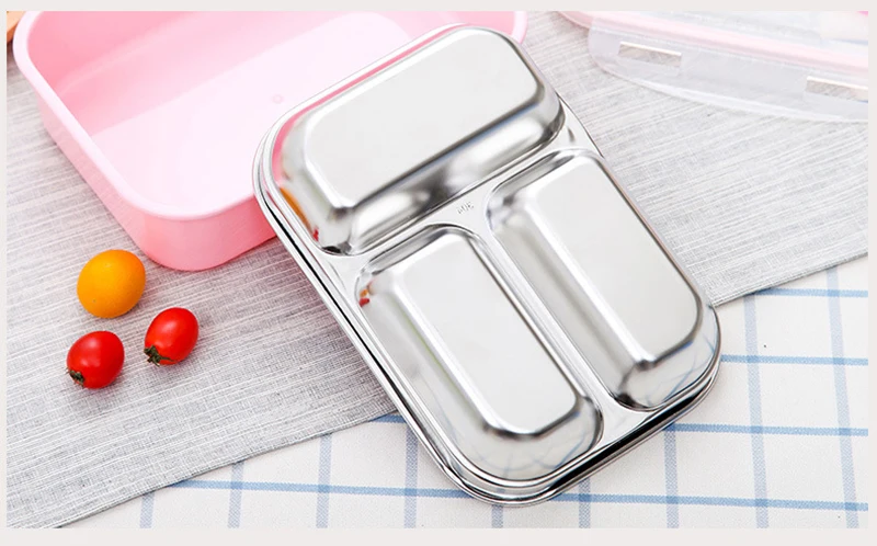 TUUTH 304 Stainless Steel Lunch Box for Kids 3 Grids Water Injection Insulation Portable Food Container Box For Kids Picnic School A7