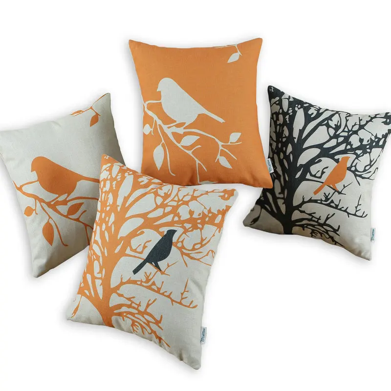 

CaliTime Cushion Cover Pillows Shell Home Car Decor Orange Bird Print 18" X 18" (45cm X 45cm)