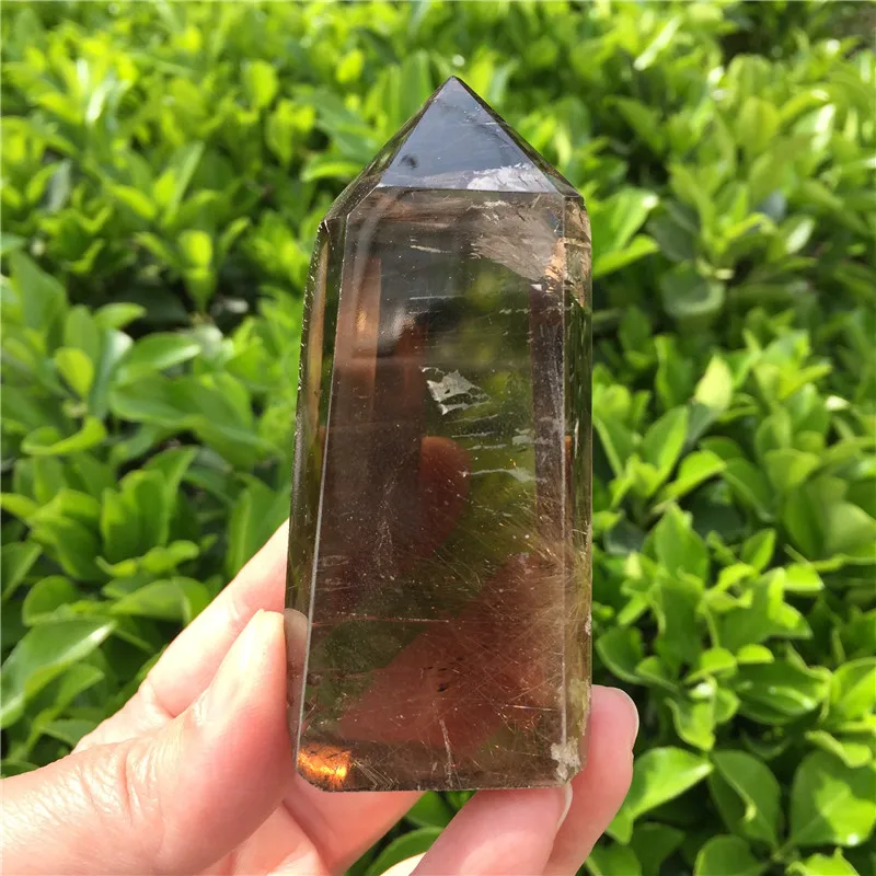 

Natural Smoky Rutile Crystal Wand Point Dendritic Quartz Crystal Tower Stone Mineral Healing Home Decoration Collection