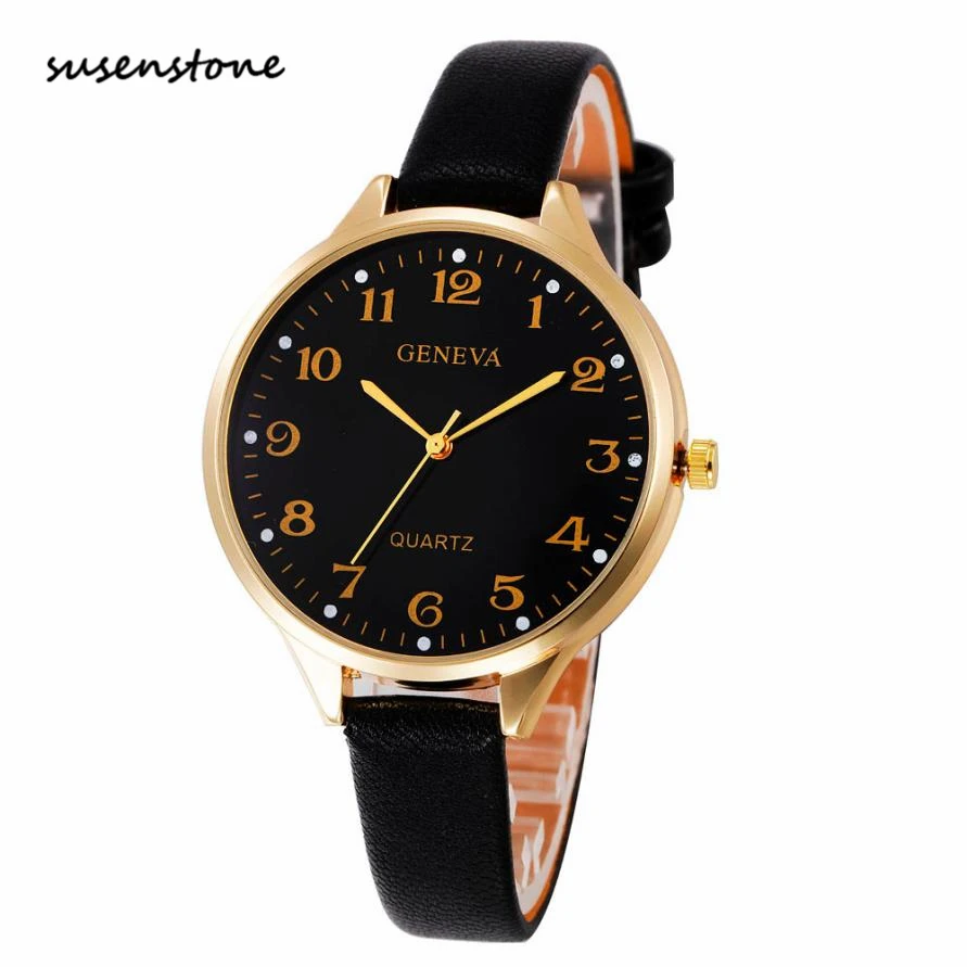 Susenstone женские часы модные роскошные популярные женские повседневные кварцевые наручные часы Лучший подарок часы Montre Femme reloj mujer 50 - Цвет: Black