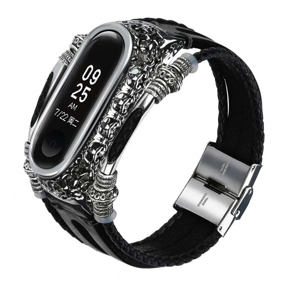 Ремешок Браслет Для Xiaomi Mi ремешок 3 часы замена кожаный браслет ремешок+ металлический чехол Пряжка из нержавеющей стали# D1