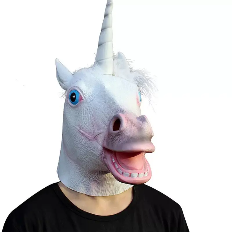 Новогодняя маска для головы лошади костюм животного Единорог Черная лошадь Зебра-игрушка вечерние Хэллоуин Новогоднее украшение - Цвет: unicorn