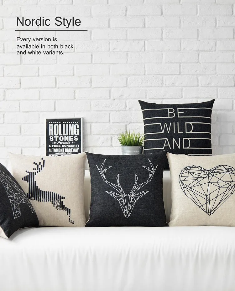Черный Белый олень Подушка нордическая Геометрическая Подушка льняная наволочка диванные подушки домашние декоративные подушки