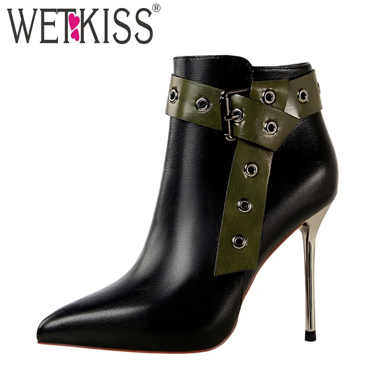 

WETKIS Thin High Heels Ankle Boots Women Round Toe Footwear Fashion Sexy Boots Female Pu Party Shoes Woman Spring 2019 Winter