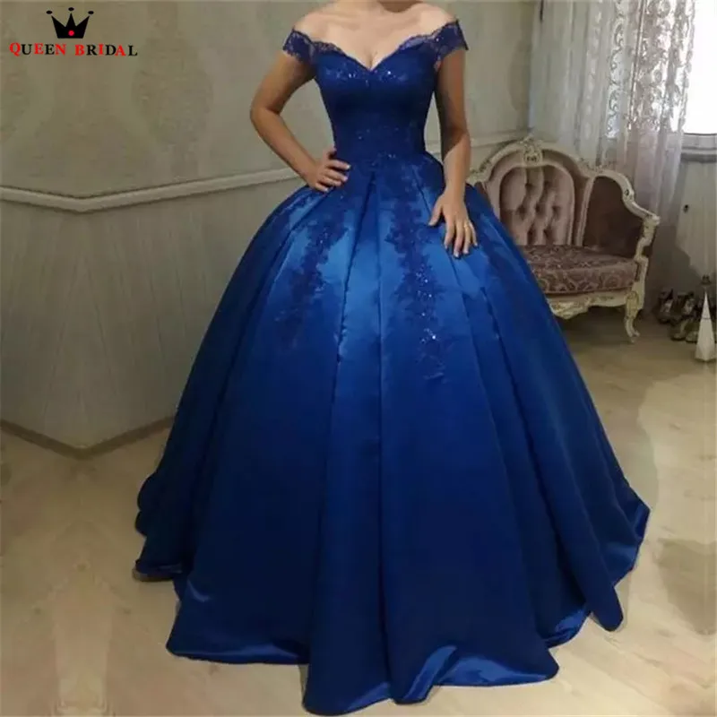 Custom Made Navy Blue Ball Gown Fluffy Satin Lace Beaded Sequins Sexy Luxury Elegant Evening Dresses 2019 Party Gowns Dress ER14 Custom Made Navy Blue Ball Gown Fluffy Satin Lace Beaded Sequins Sexy Luxury Elegant Evening Dresses 2019 Party Gowns Dress ER14