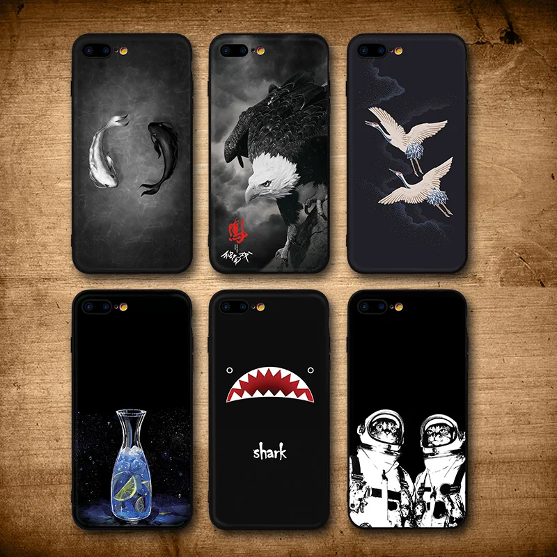 IIOZO For iPhone 7 8 8 Plus Case Cool Fishes Shark Eagle Cat Man Bottle