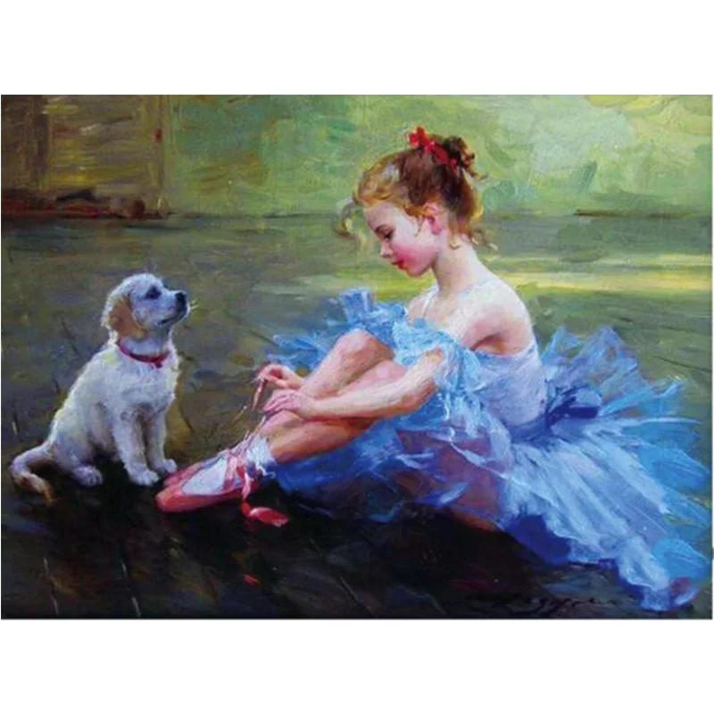 

14CT CROSS STITCH Diamond Painting Ballerina girl dog Full Square Mosaic Diamond Embroidery Cross Stitch handmade Rhinestone