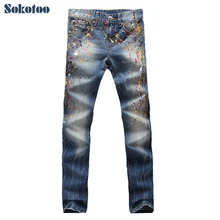 Sokotoo männer mode farbige gemalt jeans Männlichen casual washed schlank jeans Lange hosen