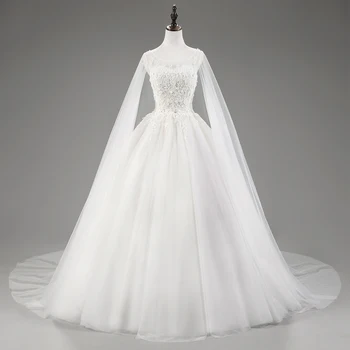 

New Arrival Tulle Wedding Dresses Scoop Neckline Lace Appliqued Ball Gown Bridal Dresses Robe De Mariage Princess Dresses