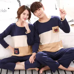 Пара пижамный комплект весна и осень хлопок для женщин пижамы плюс размеры M-4XL пижама с длинными рукавами мужчин Ночная рубашк