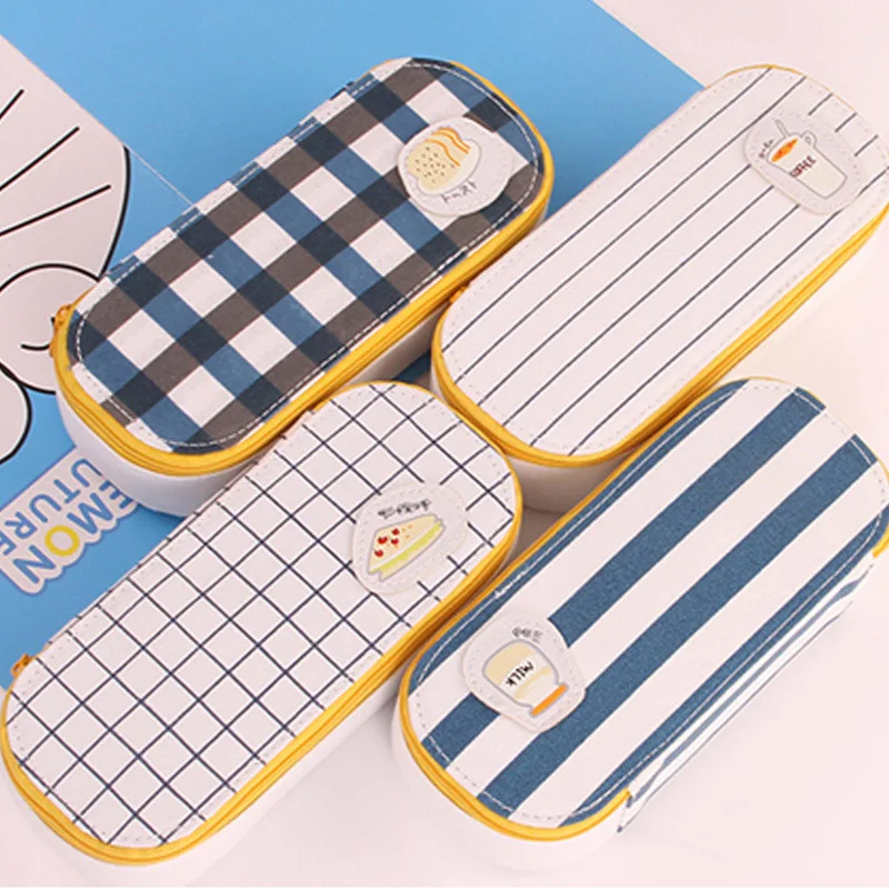 

Creative Canvas Plaid Stripes Pencil Case Cute Large Capacity Pen Bag For Kids Gift Students Office School Supplies Stationery