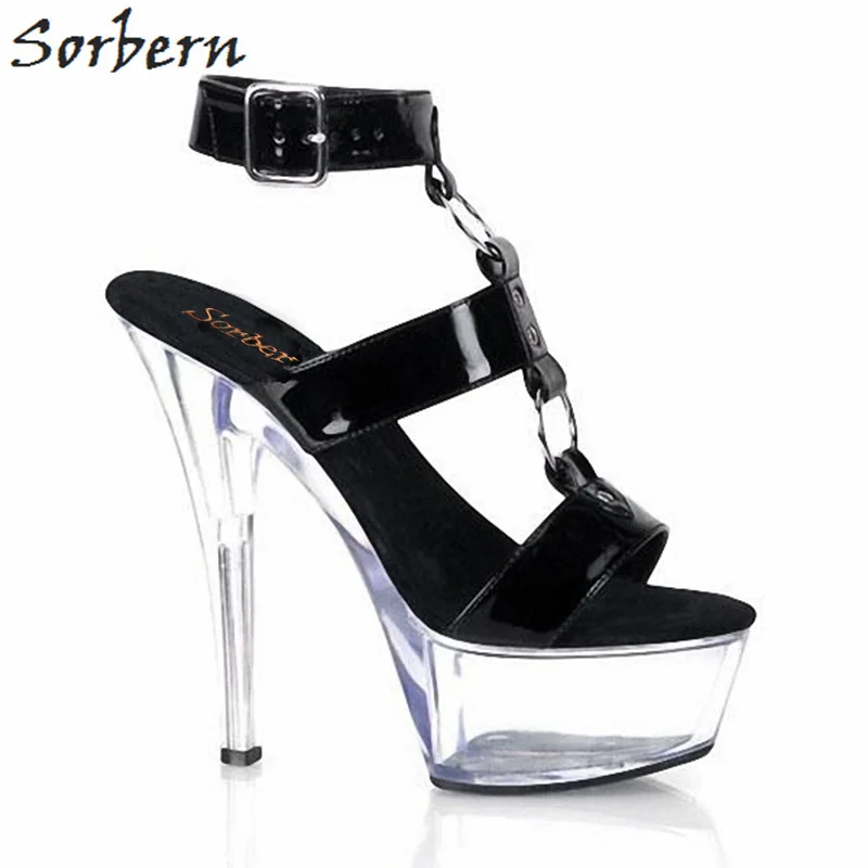 

Sorbern Fashion Women Party Sandals Shoes Size 10 Casual Brand Shoes Women High Heel Wedge Open Toe Transparent Sole Ankle Strap