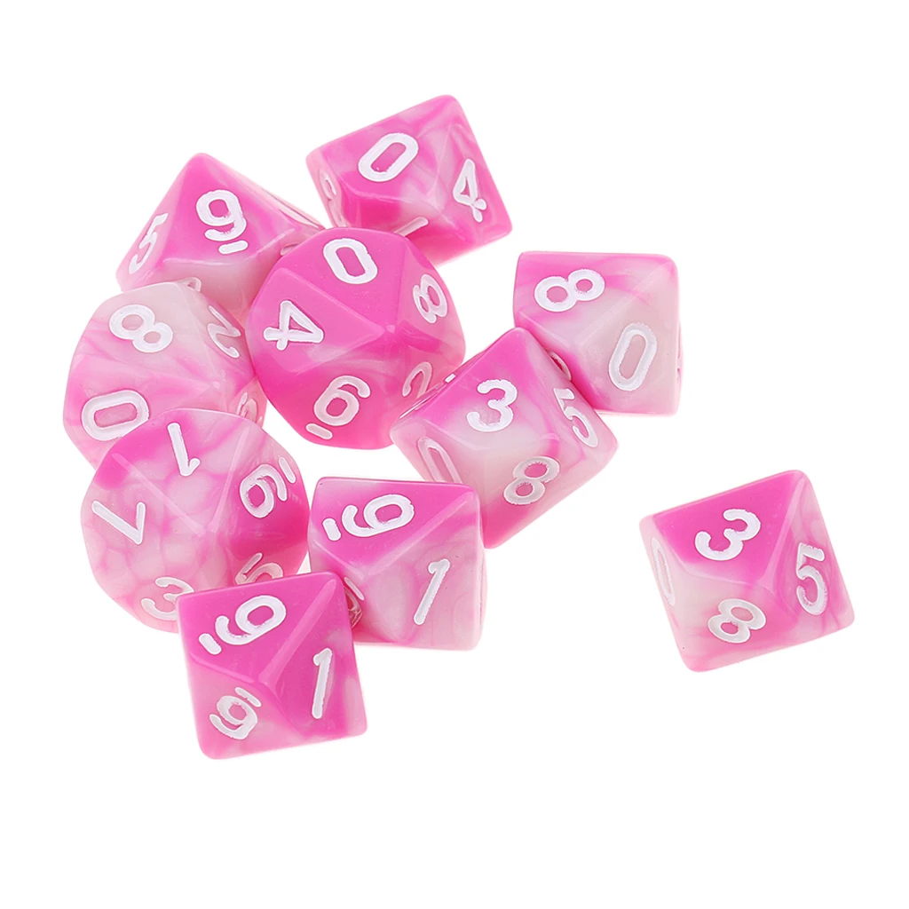 Perfeclan 10pcs 10 Sided D10 Polyhedral Dice Double Color for DND RPG MTG Board Game Accessories Double Colors Dice