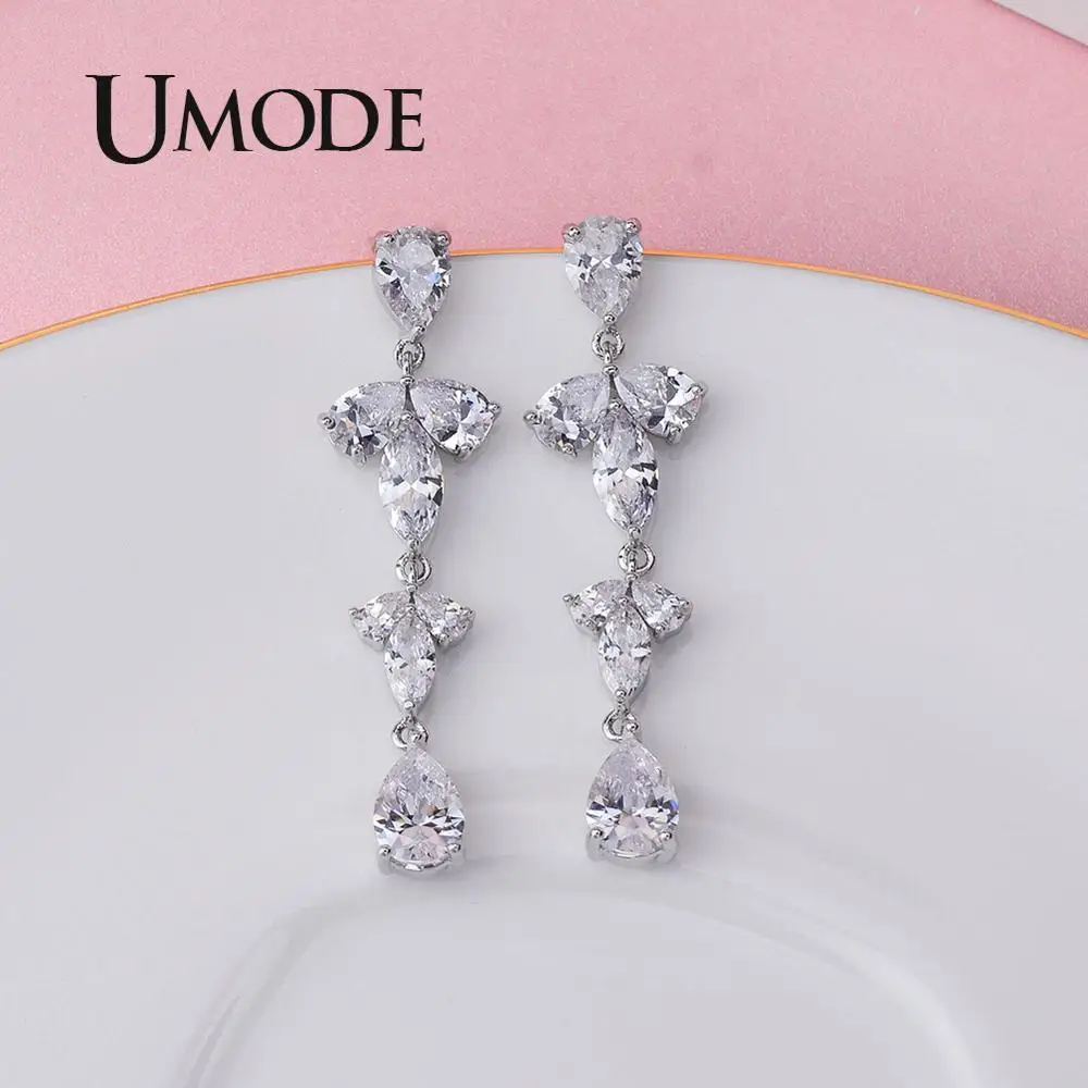 

UMODE Teardrop Unique Vintage Earrings Statement Long Crystal Water Drop Earrings for Women Brides Jewelry Accessories UE0492