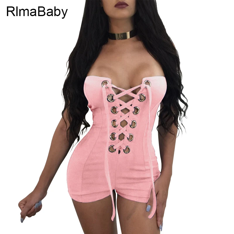 RLMABABY с открытыми плечами комбинезон женский сексуальный без бретелек люверсы