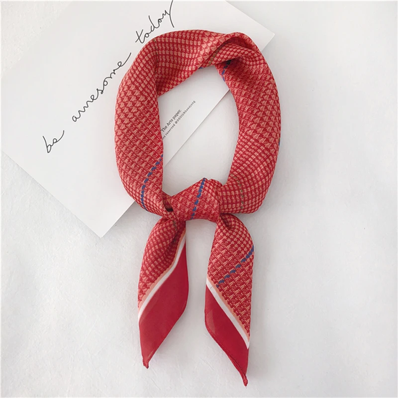 

Luna&Dolphin Fashion Women Square Scarf 70*70 Red Coffee Plaid Print Chiffon Silk Scarves Headband Small Bandana Neckerchief