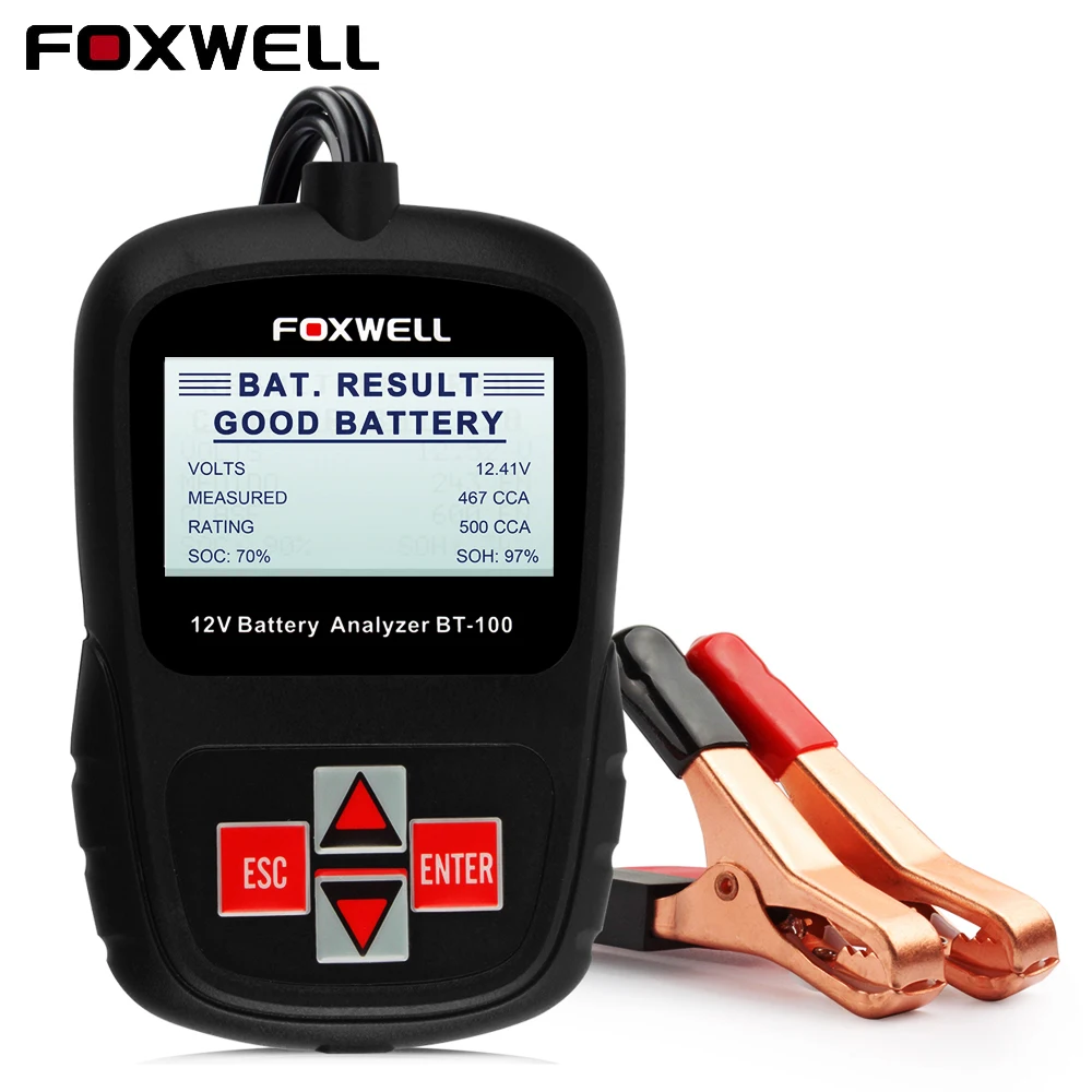 FOXWELL BT100 12V Auto Car Battery Tester 1100CCA Automotive Battery Analyzer Multi Languages