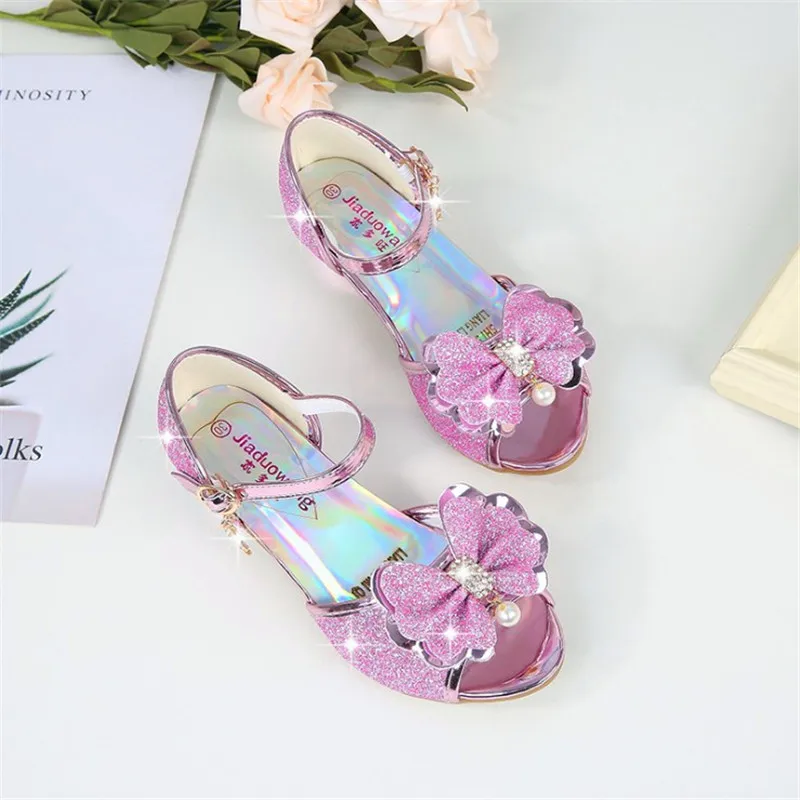 5 Colors Children Princess Sandals Kids Girls Wedding Shoes High Heels Dress Bow-tie Pearl Rhinestone Gold For |