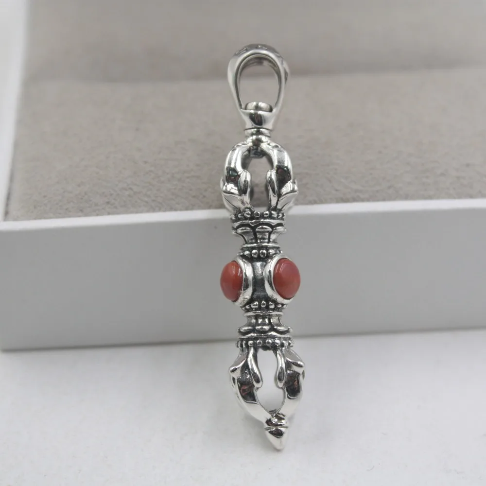 

Sterling S925 Silver Pendant Natural Red Buddha Vajra For Women Lady Fashion Pendant 52*14mm 2019