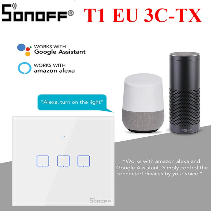 Настенный выключатель Itead Sonoff T1 EU 86 1/2/3 gang TX 433 МГц радиочастотный с дистанционным