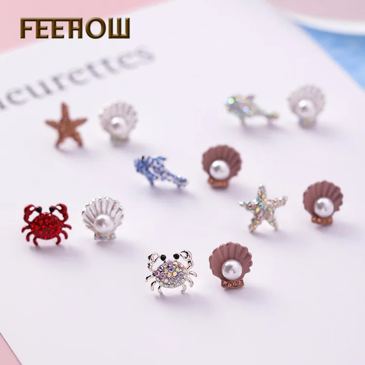 FEEHOW Корея Японская мода Сплав Имитация жемчуга прекрасный ретро серьги для